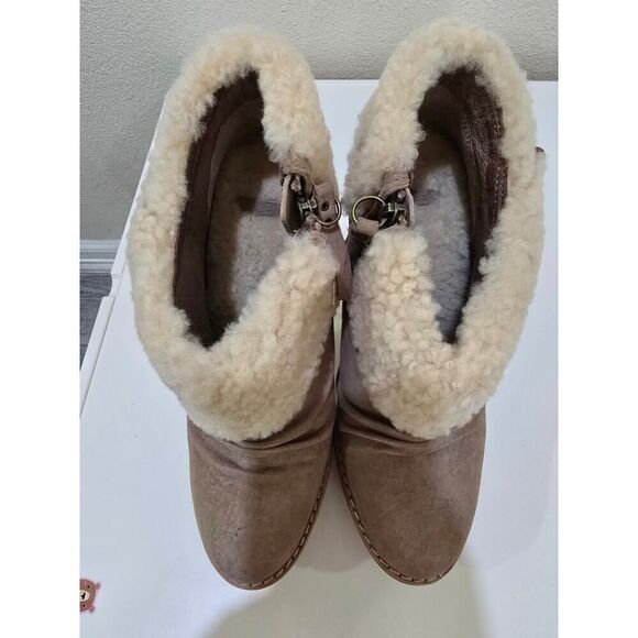 UGG Georgette Shearling Nubuck High Heel Booties Size 7 Cozy + Luxe Winter Chic - Picture 9 of 10